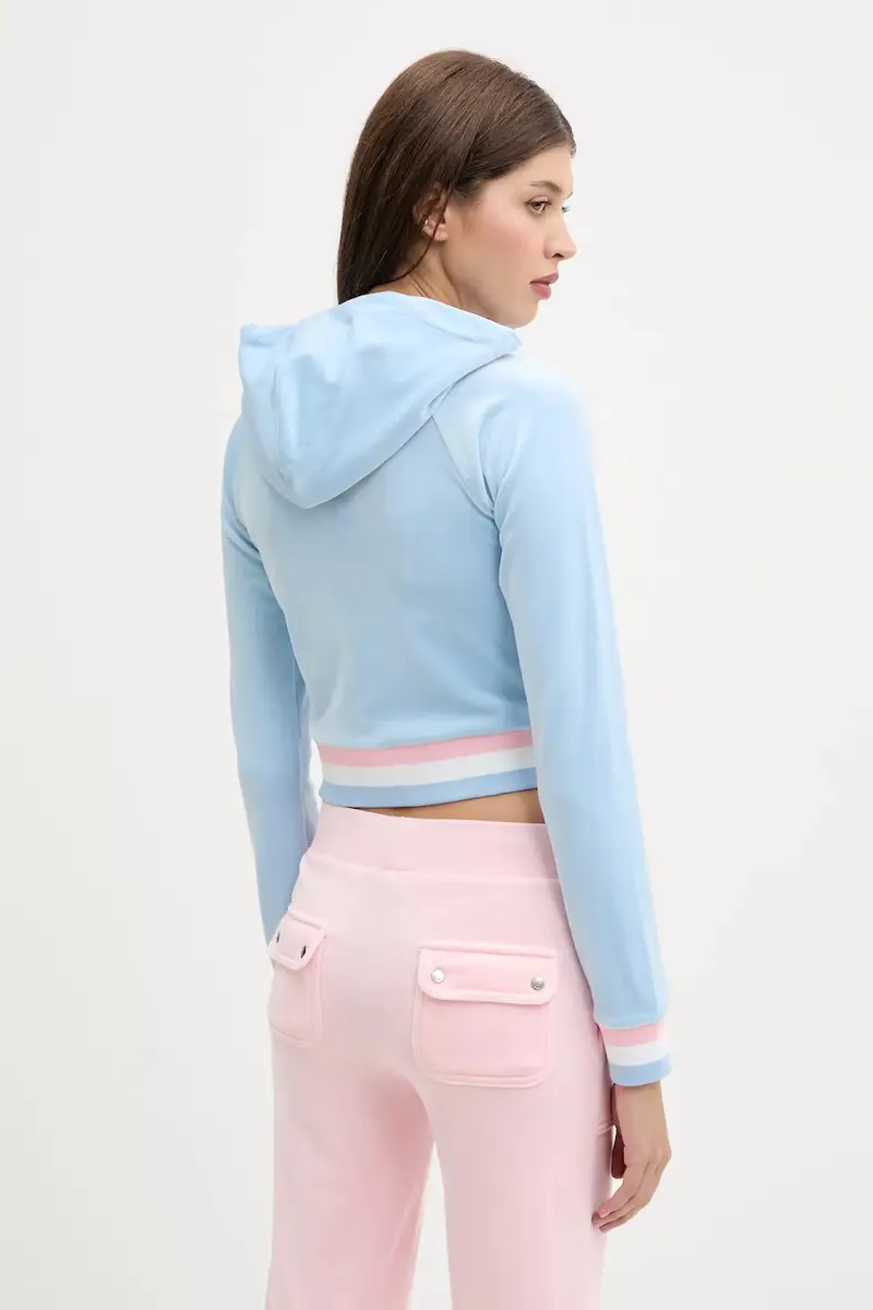 felpa VELOUR CROPPED STRIPE HOODIE donna colore blu con cappuccio con applicazione JCWAS225351 miniatura 3
