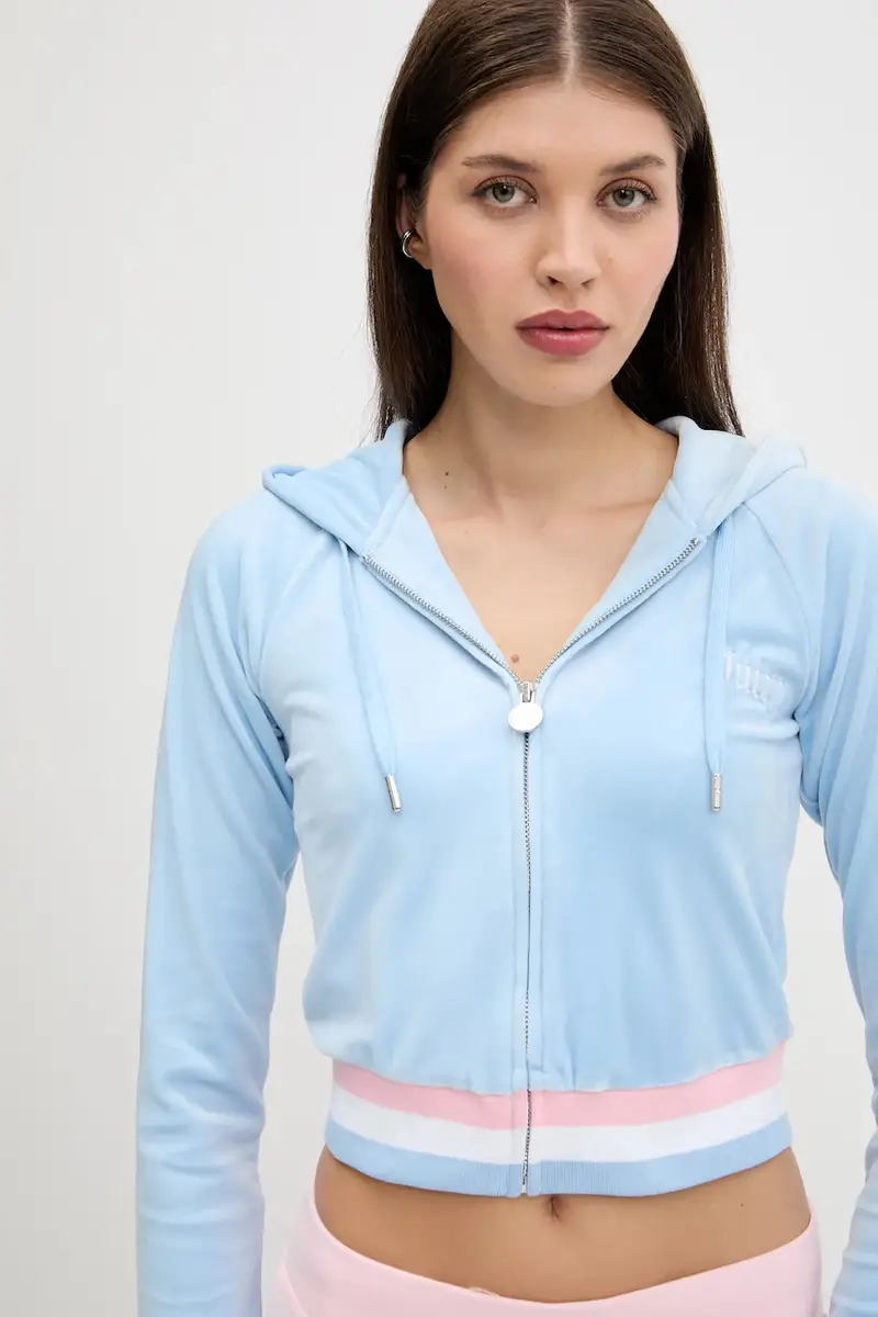 felpa VELOUR CROPPED STRIPE HOODIE donna colore blu con cappuccio con applicazione JCWAS225351 miniatura 4