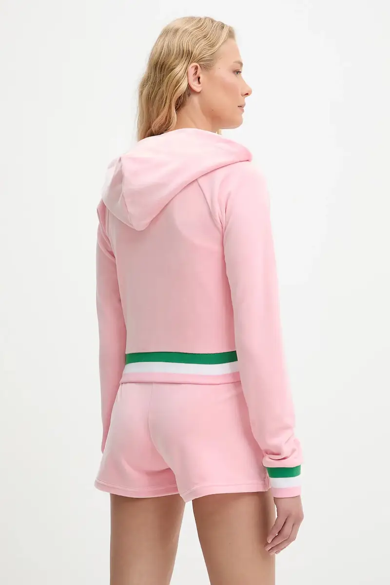 felpa VELOUR CROPPED STRIPE HOODIE donna colore rosa con cappuccio con applicazione JCWAS225351 miniatura 3