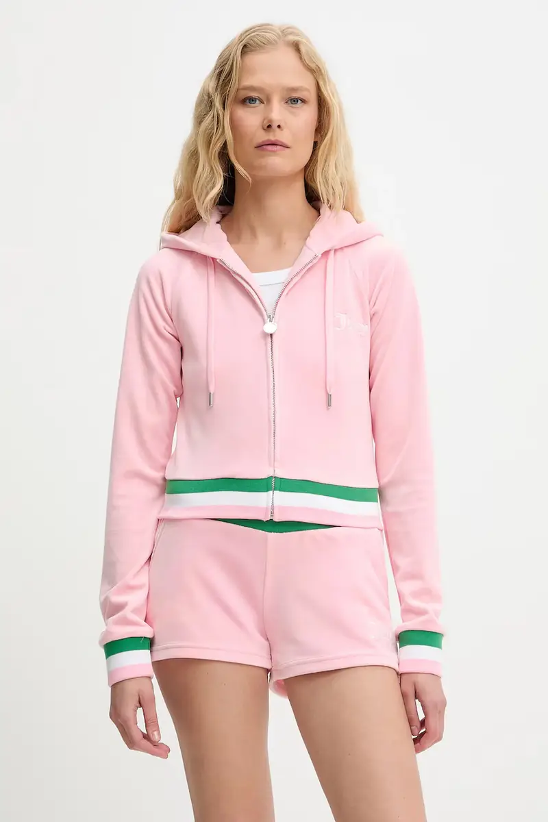 felpa VELOUR CROPPED STRIPE HOODIE donna colore rosa con cappuccio con applicazione JCWAS225351