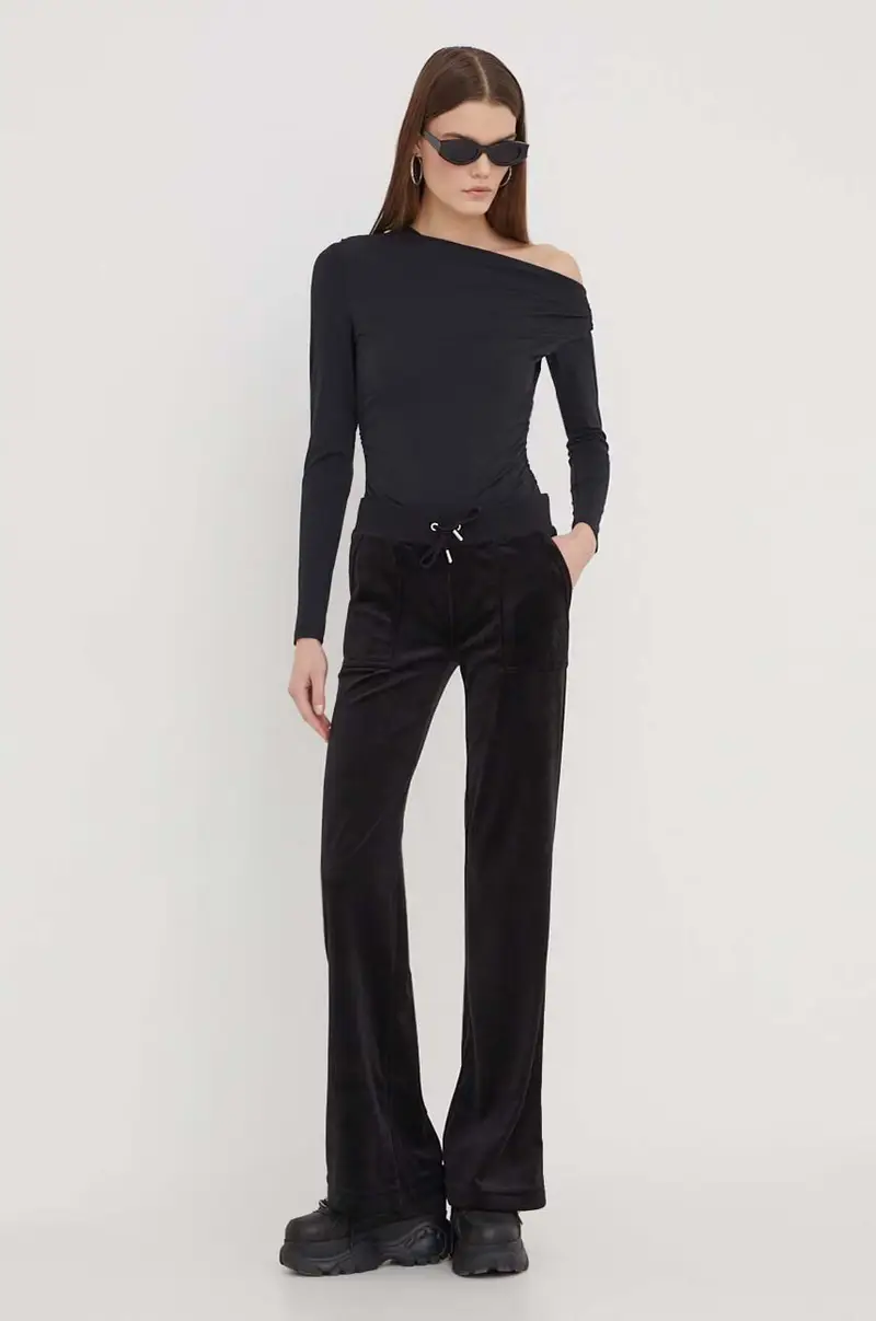 pantaloni da tuta in velluto colore nero miniatura 2