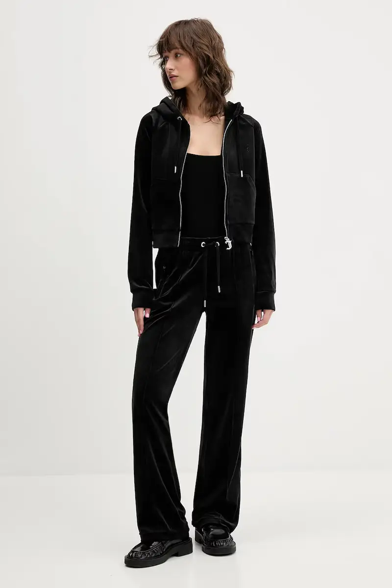 pantaloni da tuta in velluto donna colore nero con applicazione JCWBJ225307 miniatura 2