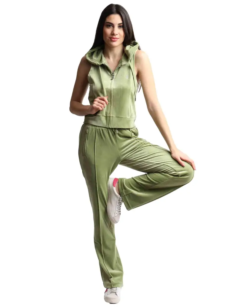 Pantaloni tuta donna Tina in tessuto verde con strass Donna VEJH70047WPF J93