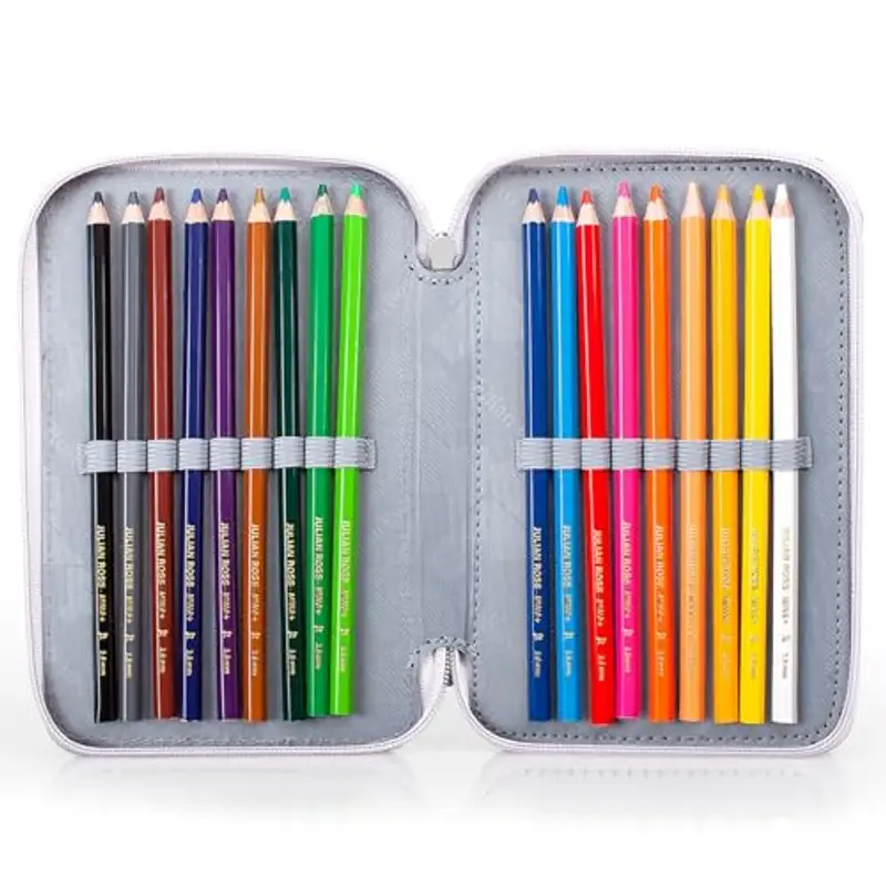 Julian Ross Astuccio 3 Scomparti 3D – 45 Pezzi, Pastelli 3.0, Forbici, Colla, Pennarelli, Penne – Scuola Elementare e miniatura 3