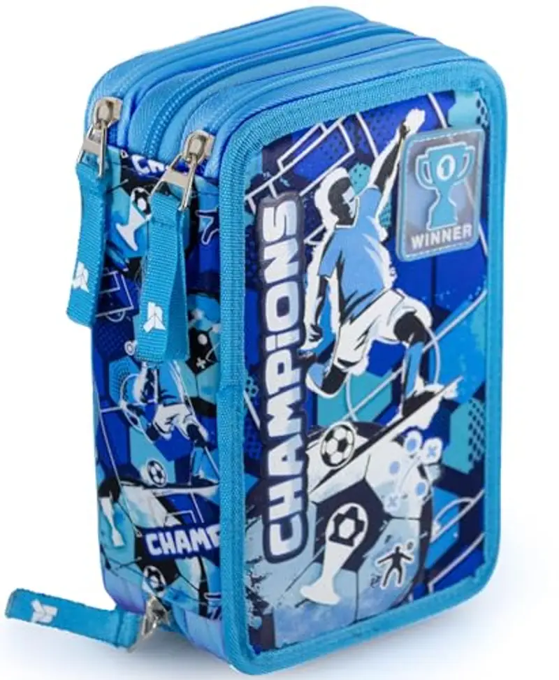 Julian Ross Astuccio 3 Scomparti, 45 Pezzi, 2 Penne Gel Cancellabili, Colla, Forbici, Pastelli 4.0, 3 Zip, Bambini,