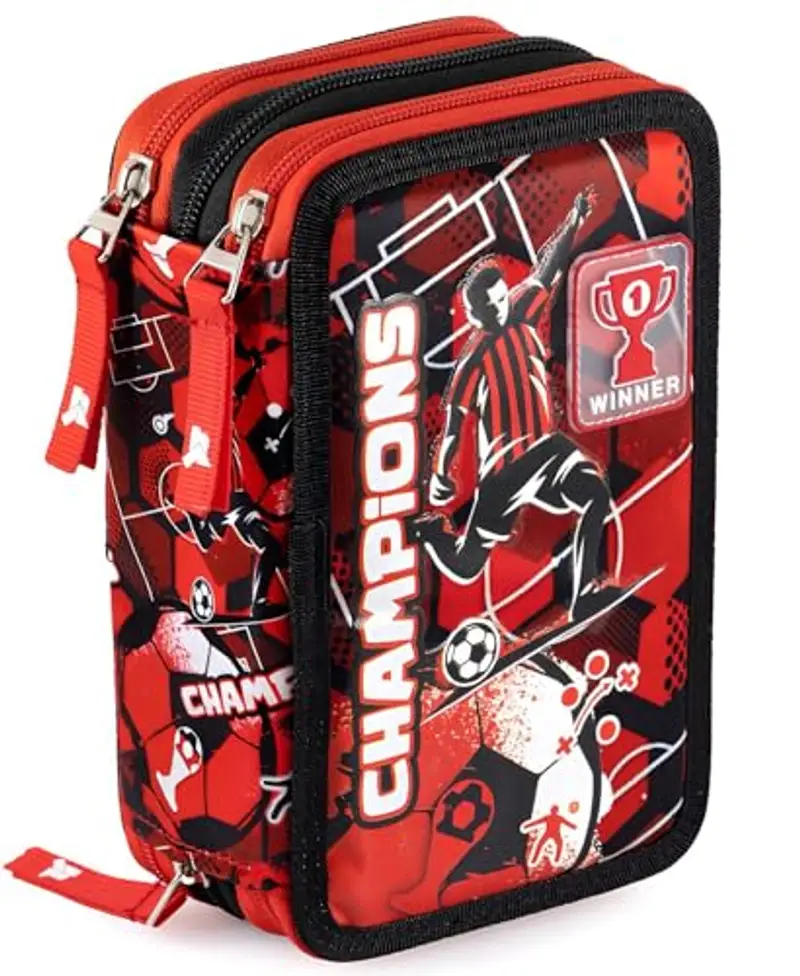 Julian Ross Astuccio 3 Scomparti – 45 Pezzi, 2 Penne Gel Cancellabili, Colla, Forbici, Pastelli 4.0, 3 Zip, Bambini –