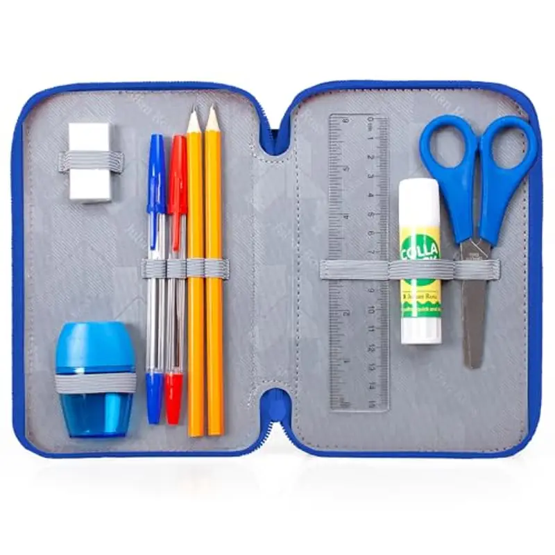 Julian Ross Astuccio 3 Scomparti, 45 Pezzi, Con Colla, Forbici, Pastelli 3.8, Penne, Pennarelli - 3 Zip, Bambini miniatura 2