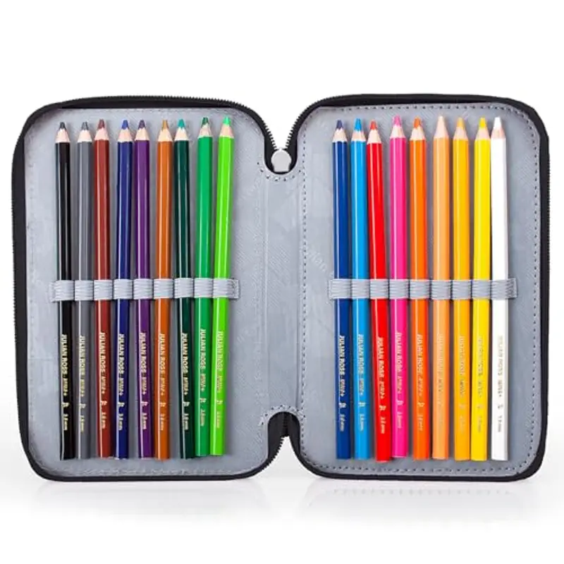 Julian Ross Astuccio 3 Scomparti, 45 Pezzi, Con Colla, Forbici, Pastelli 3.8, Penne, Pennarelli - 3 Zip, Bambini miniatura 3