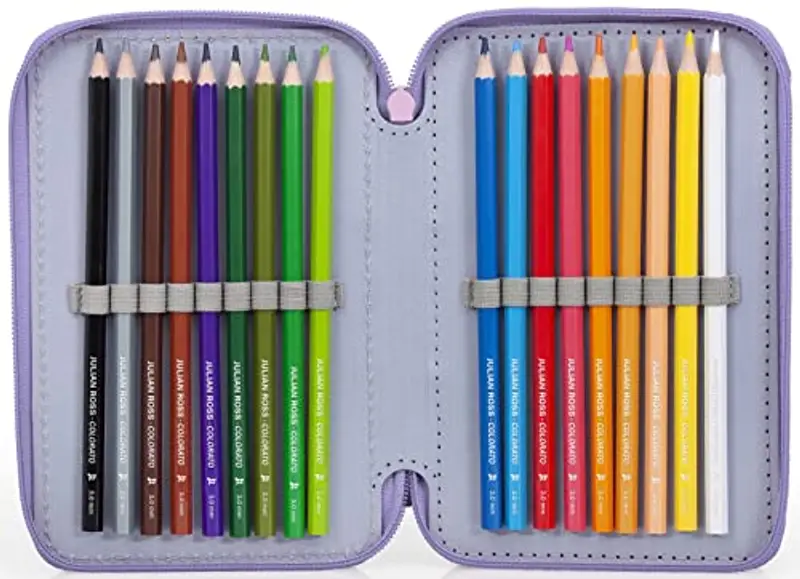 Julian Ross Astuccio 3 Scomparti per Encanto Fan – 44 Pezzi, Forbici, Pastelli, Pennarelli, 3 Zip, Bambina – Scuola e miniatura 3