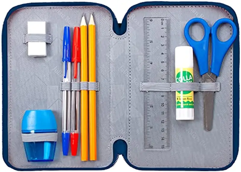 Julian Ross Blu Navy Astuccio Triplo Riempito, 45 Accessori Scuola, 20 Centimetri, Colla Stick, Mina+ miniatura 2