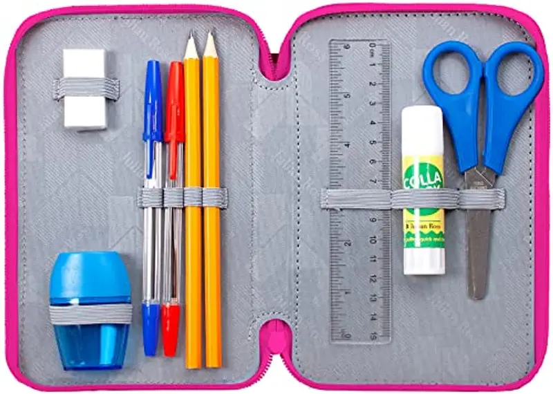 Julian Ross Fucsia Astuccio Triplo Riempito Bambina, 45 Accessori Scuola Elementare, 20 Centimetri, Colla Stick, Mina+ miniatura 2