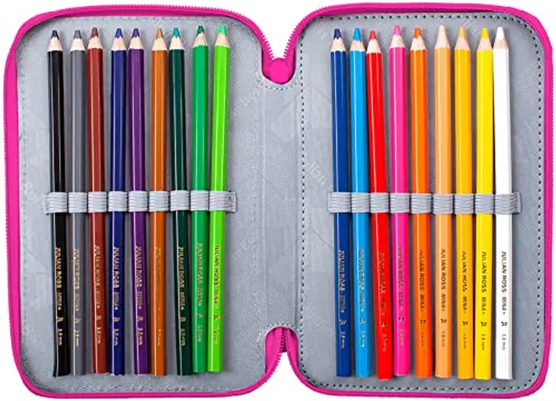 Julian Ross Fucsia Astuccio Triplo Riempito Bambina, 45 Accessori Scuola Elementare, 20 Centimetri, Colla Stick, Mina+ miniatura 3