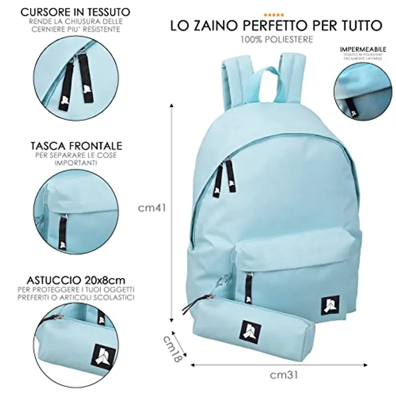 Julian Ross JR3007 Tiffany Zaino Con Astuccio Scuola Media, Elementare e Superiore per Bambini e Ragazzi, 41 miniatura 2