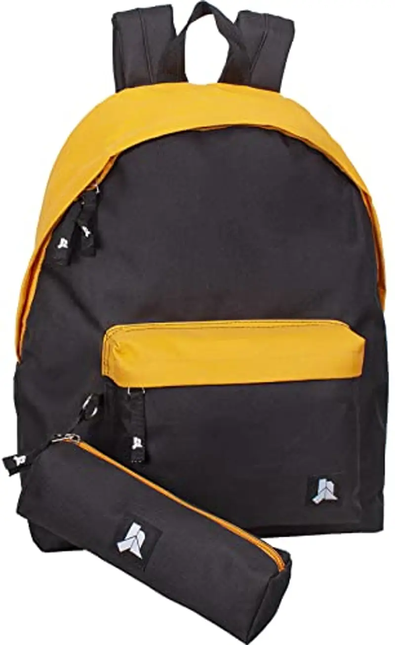 Julian Ross Nero Giallo Zaino Con Astuccio Scuola Media, Elementare e Superiore per Bambini e Ragazzi, 41cm, 24L,