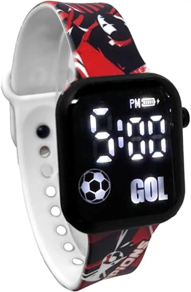Julian Ross Rossonero Champions Orologio da Polso Digitale Led per Bambini e Ragazzi, Formato 12 Ore, Gol, Calciatore, Tifosi