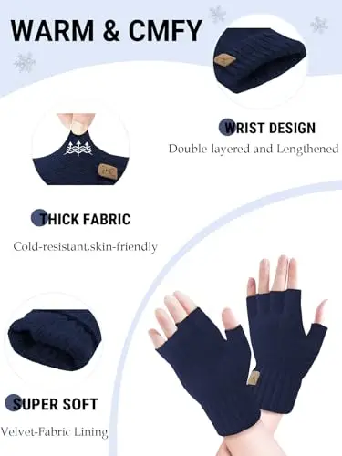 JUNRUI Guanti Donna Blu 3692042 miniatura 2