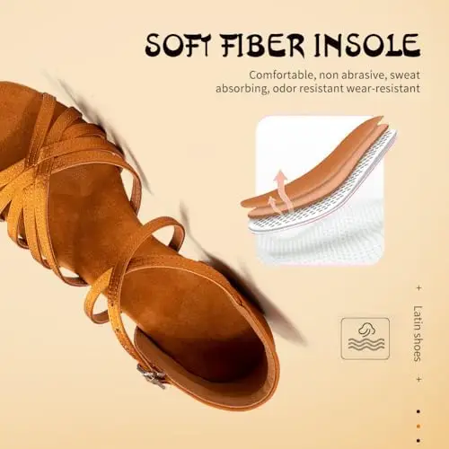 JUODVMP Scarpe Ballo Latino Bambina Scarpe da Ballo Salsa Bambina con Tacco 3cm Marrone Scarpe Latino Donna Americano miniatura 3