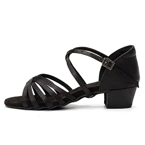 JUODVMP Scarpe Danza Latino Americano Bambina Donna Nero Salsa Pratica da Ballo Tacco 3.5cm Modello 202, 30 EU