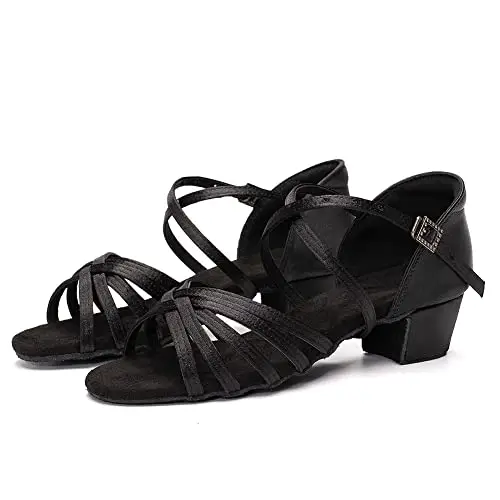 JUODVMP Scarpe Latino Americani Bambina Nero Scarpe da Ballo da Donna per la Pratica della Salsa Latina, 38.5 EU miniatura 2