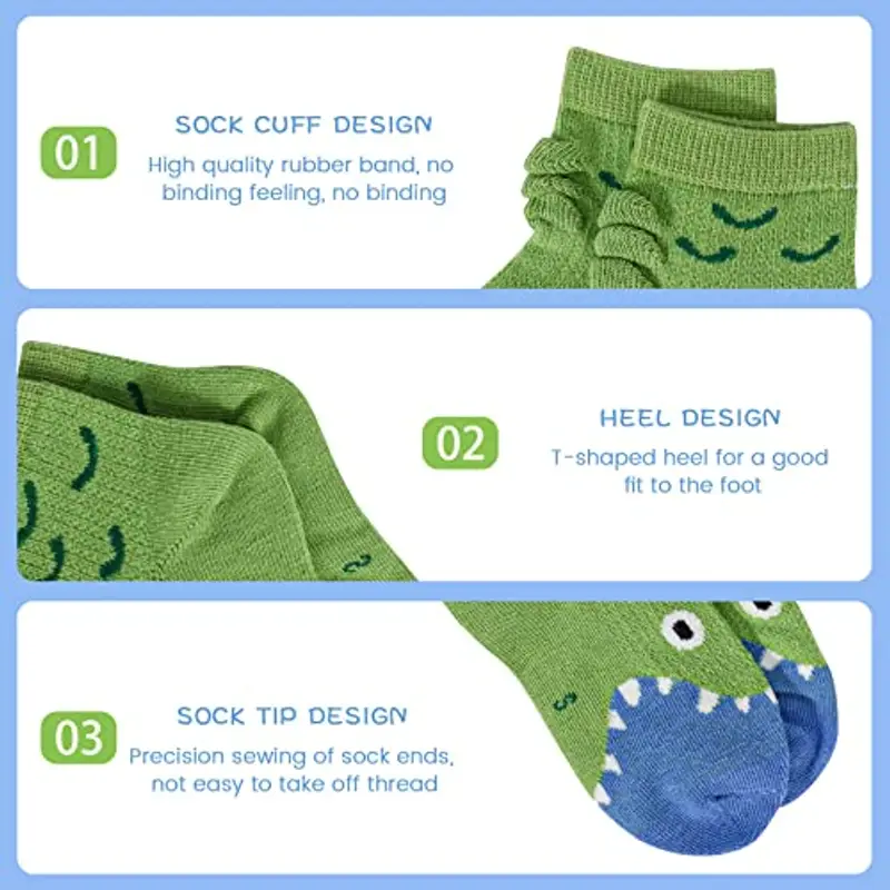 Jupsk 5 Paia di Calzini Dinosauri per Ragazzi, Calzini Atletici alla Caviglia Sportivi, Calzini Estivi Traspiranti in miniatura 3