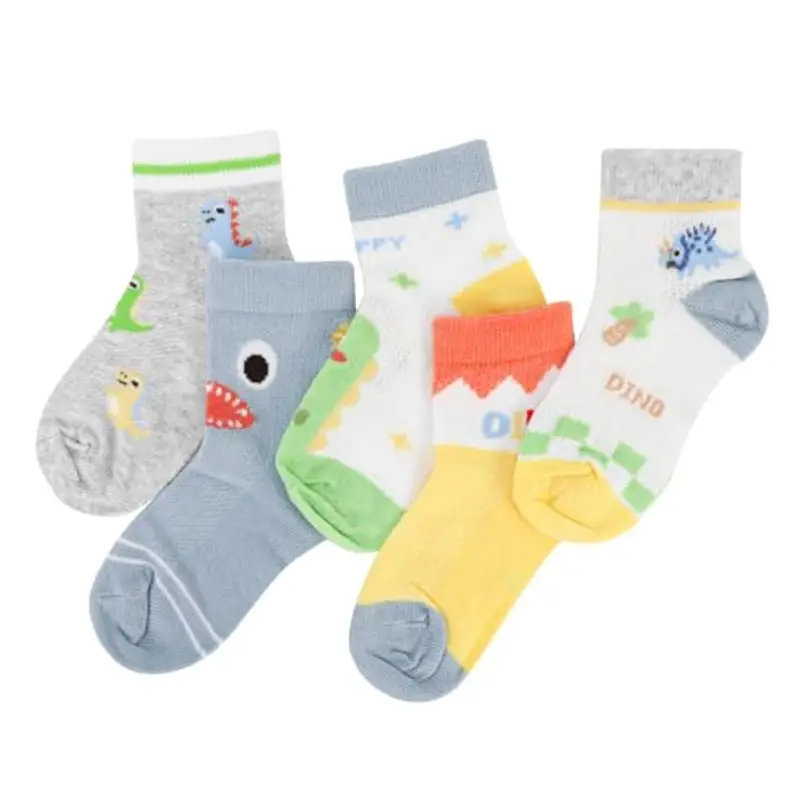 Jupsk 5 Paia di Calzini per Bambini con Dinosauri, Calzini Estivi in Rete, Calzini Sportivi alla Caviglia, Calzini