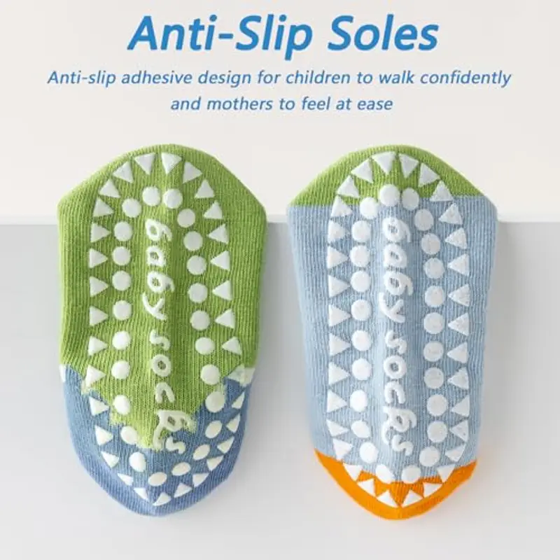 Jupsk 5 Paia di Calzini per Bambini con Dinosauri, Calzini Sportivi alla Caviglia con Impugnature Antiscivolo, Calzini miniatura 3