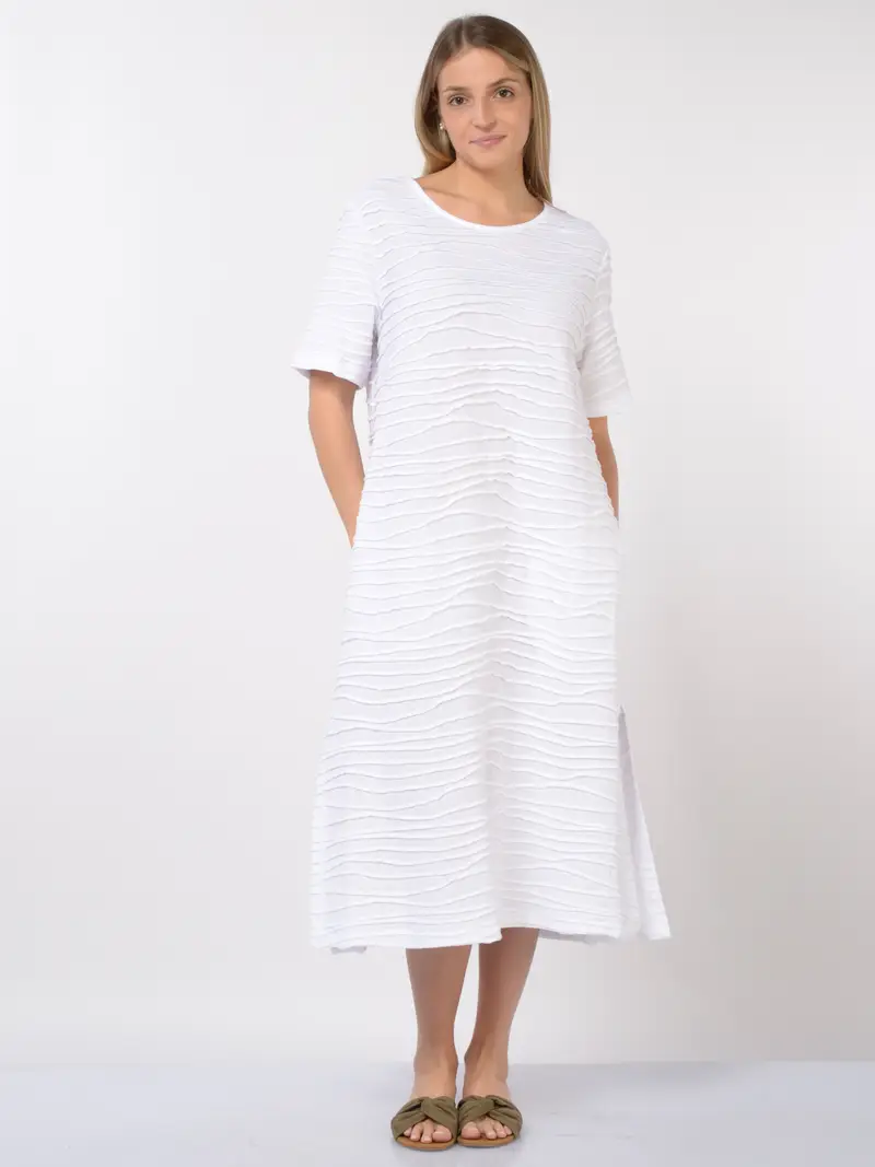 abito lungo da donna Jurere a manica corta con nervature jacquard Bianco miniatura 2