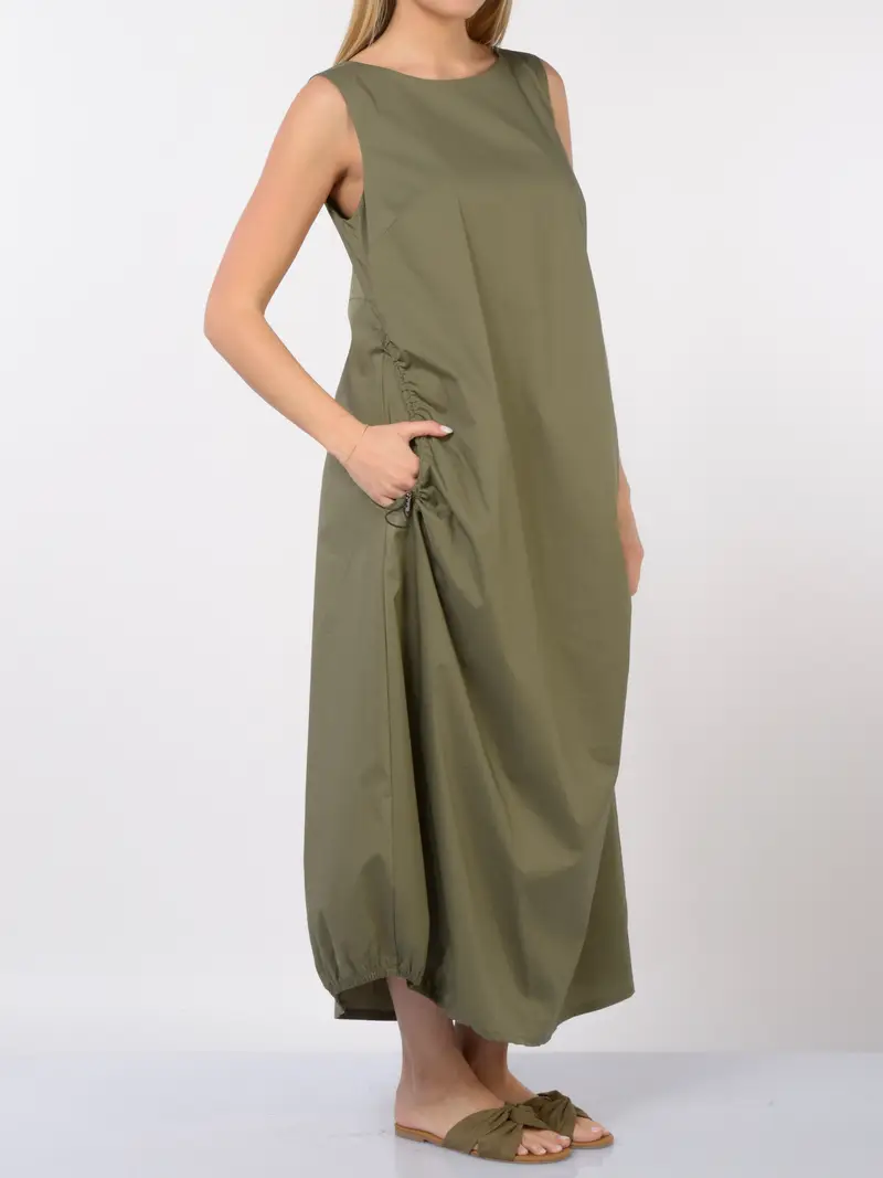 abito lungo da donna Jurere senza maniche con tasche con coulisse Verde