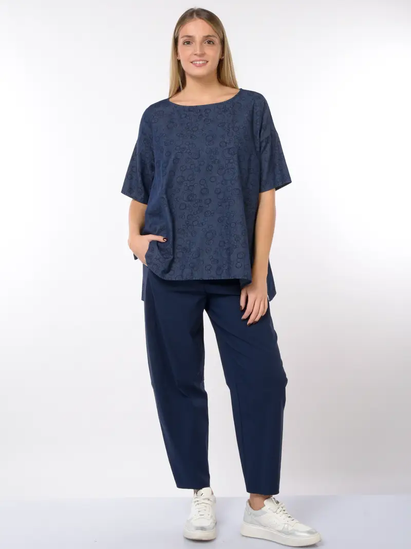blusa da donna Jurere a trapezio a fantasia Blu miniatura 2