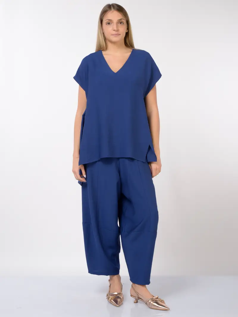 blusa da donna Jurere con effetto goffrato e scollo a V Blu miniatura 2