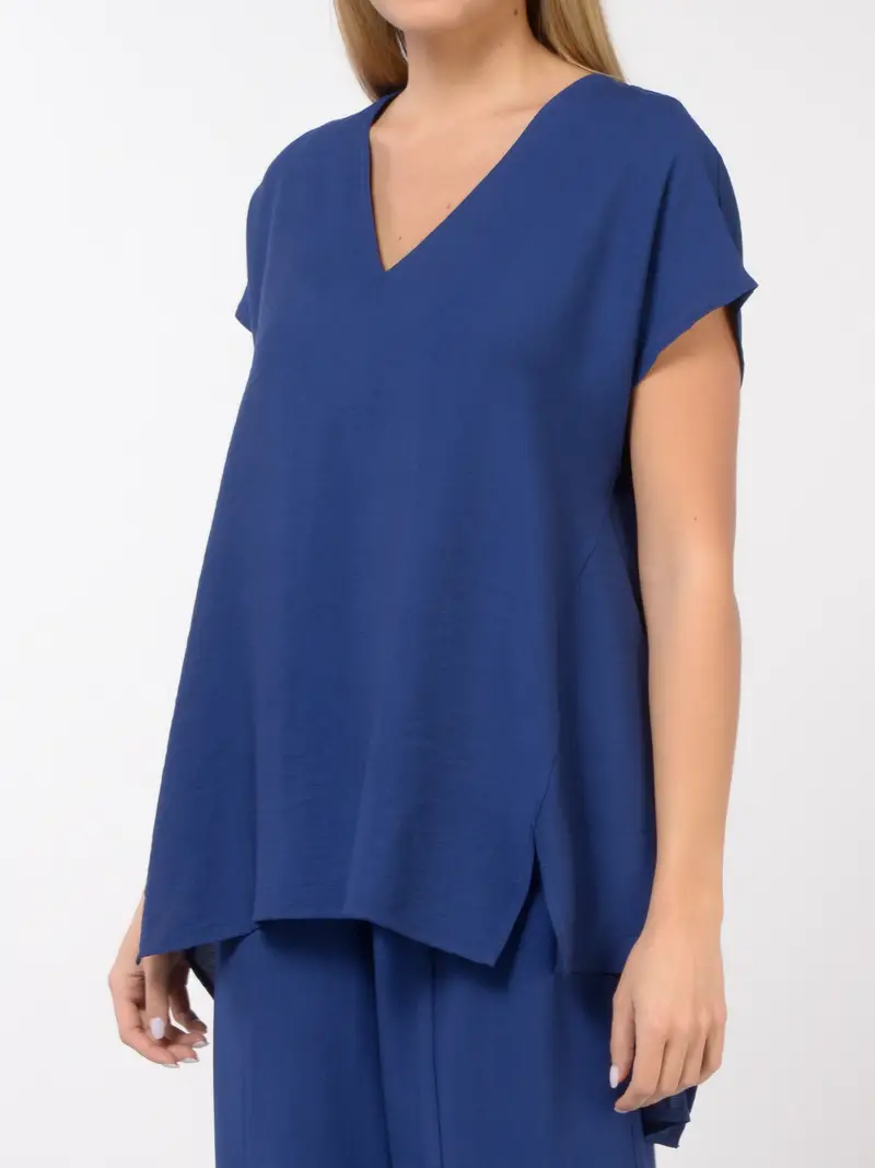 blusa da donna Jurere con effetto goffrato e scollo a V Blu