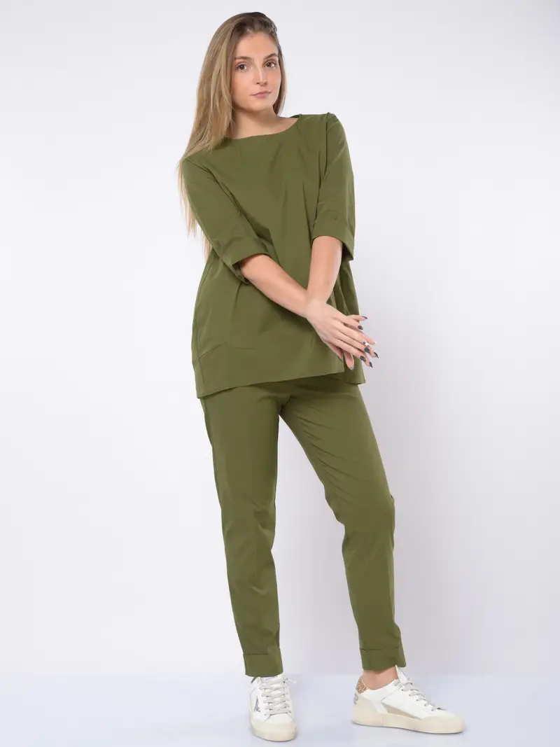 blusa da donna Jurere in viscosa stretch con risvolti Verde miniatura 2