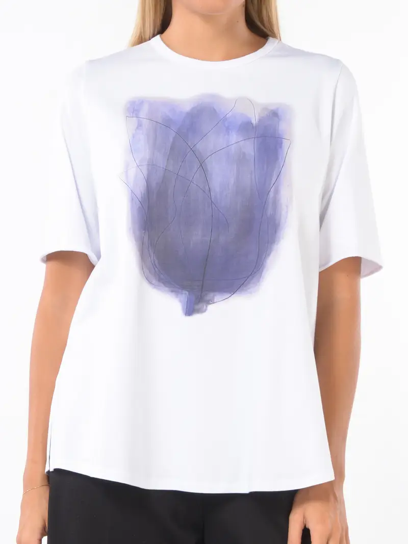 t Shirt da donna Jurere con stampa e spacchi Bianco