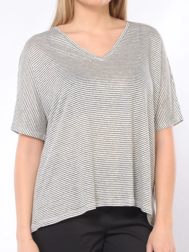 t Shirt da donna Jurere in lino e viscosa a righe Grigio