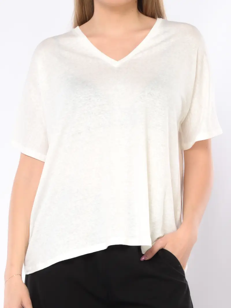 t Shirt da donna Jurere manica corta in lino e viscosa Bianco