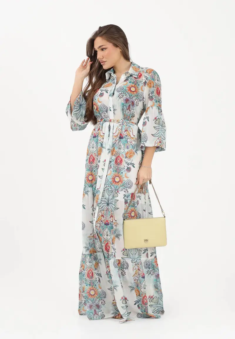 Abito lungo azzurro da donna con fantasia miniatura 2