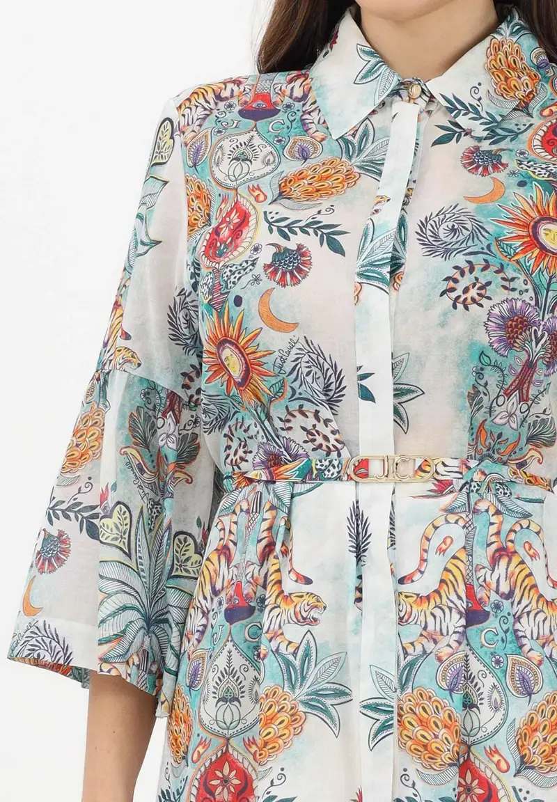 Abito lungo azzurro da donna con fantasia miniatura 3