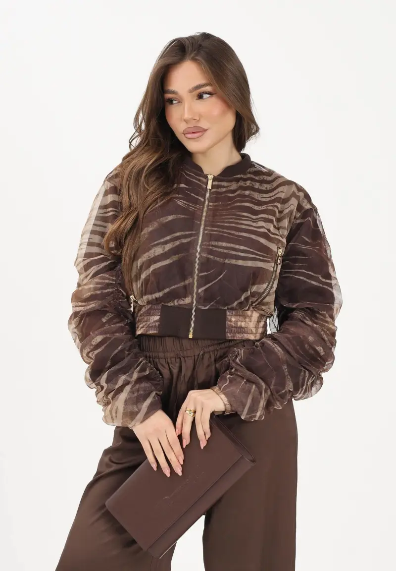 Bomber marrone da donna con fantasia animalier miniatura 2