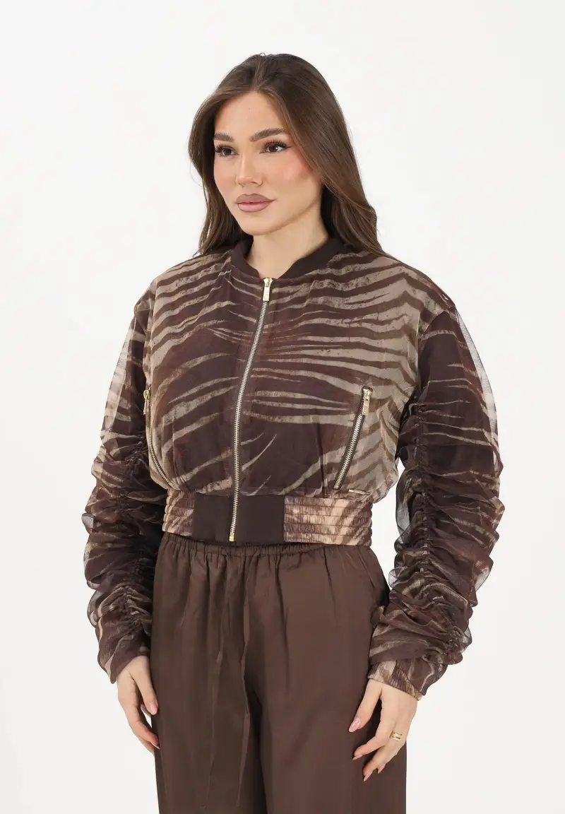 Bomber marrone da donna con fantasia animalier