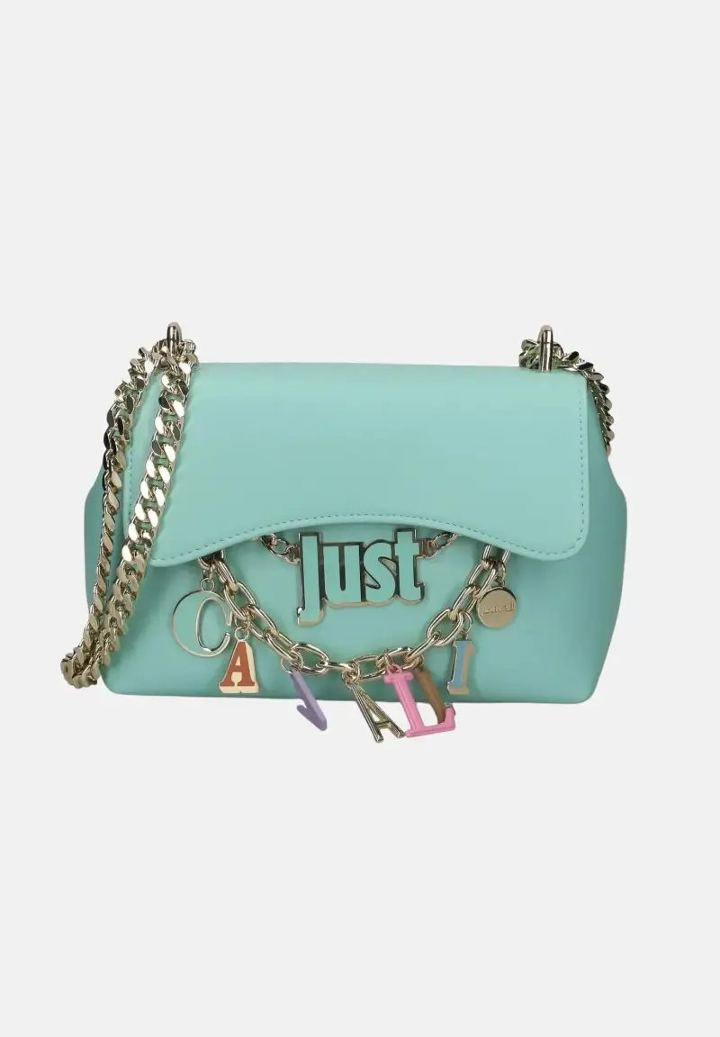 Borsa a tracolla verde acqua da donna con charm logo