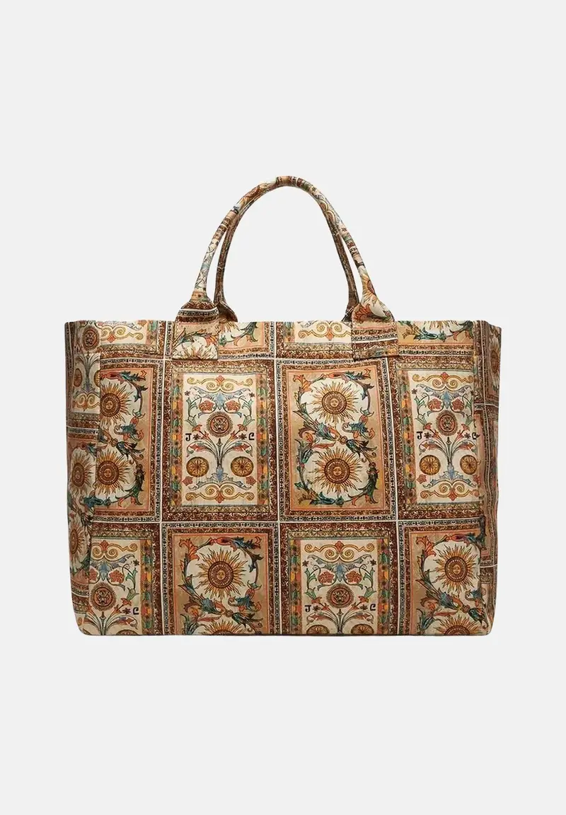 Borsa mare beige da donna con stampa ornamentale miniatura 3