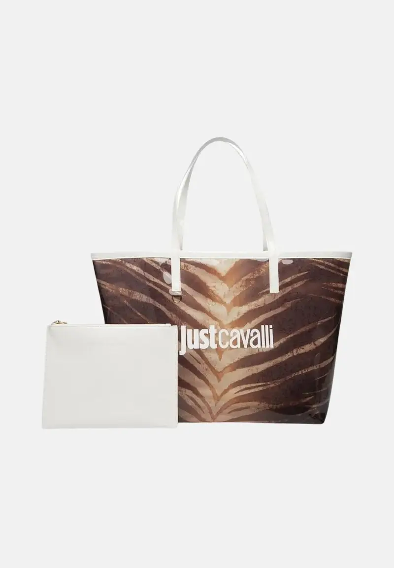 Borsa mare marrone e bianca da donna con stampa animalier zebrata