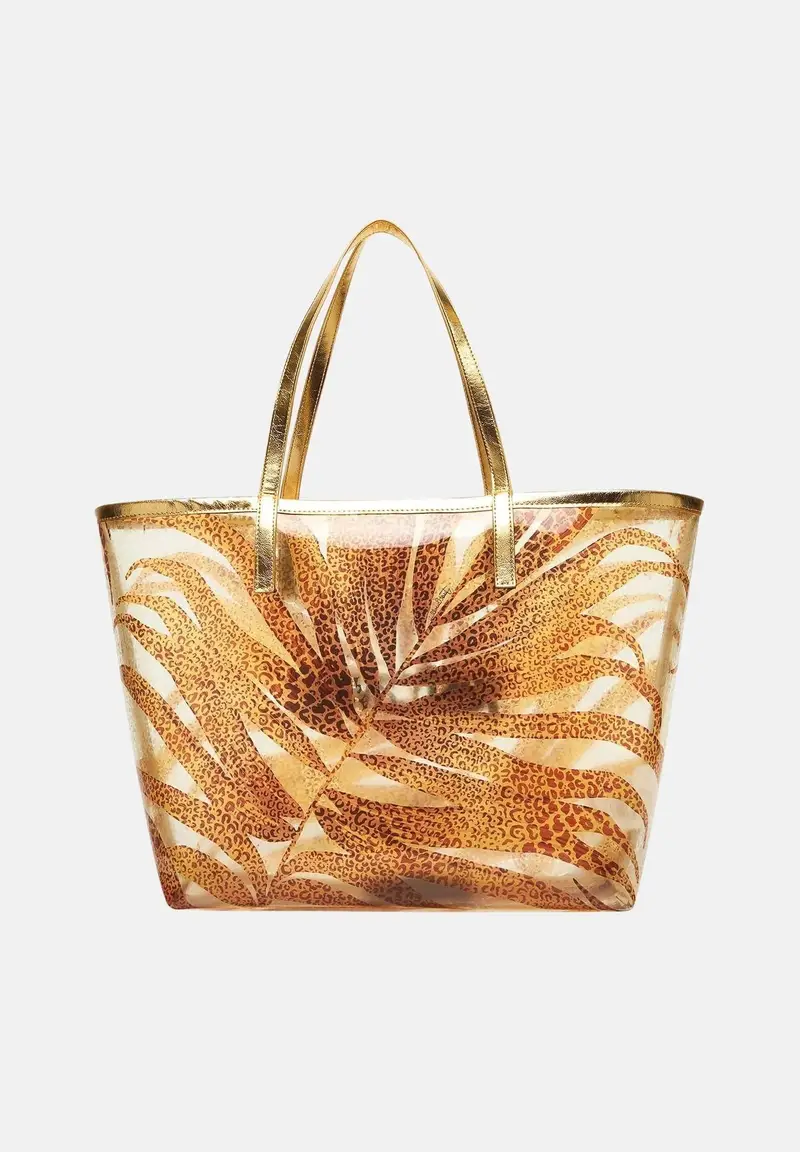Borsa mare oro da donna con stampa tropicale miniatura 3