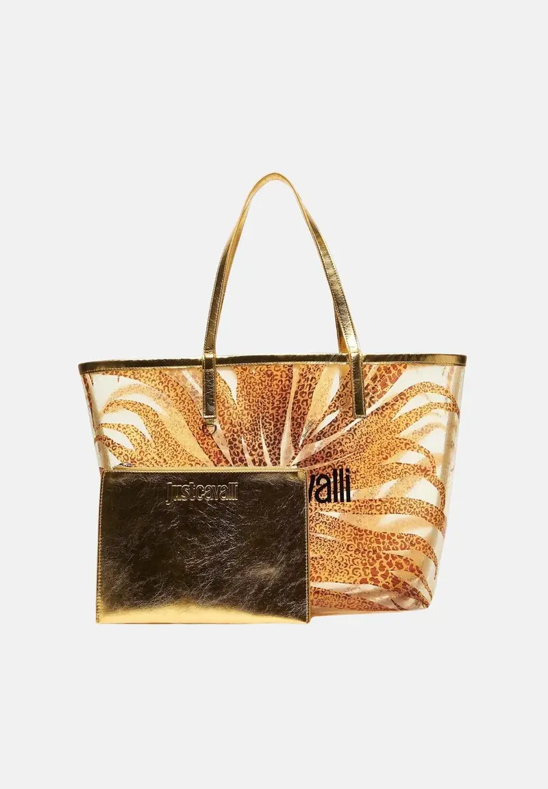 Borsa mare oro da donna con stampa tropicale