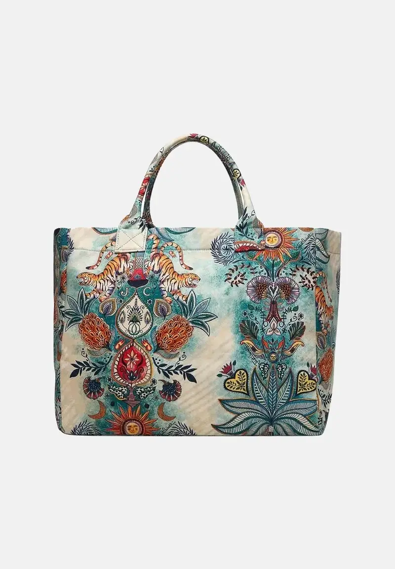 Borsa mare panna e azzurra da donna con stampa artistica all-over miniatura 3