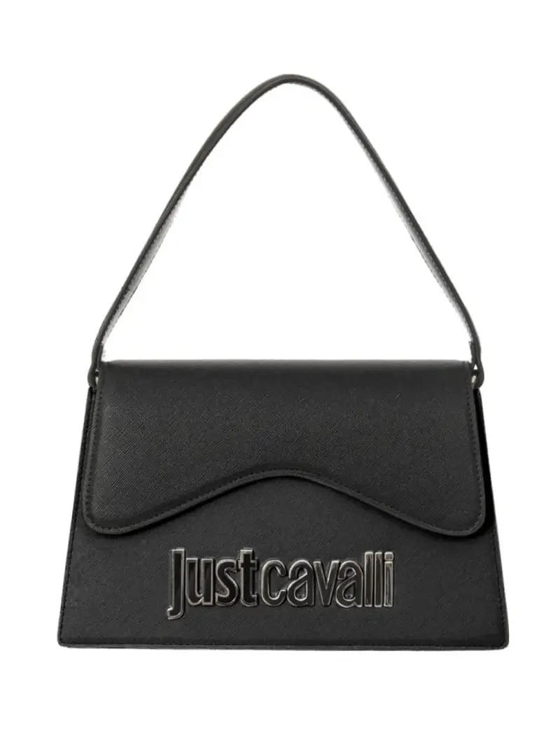 Just Cavalli borsa nera donna in ecopelle a mano con tracolla logo in metallo