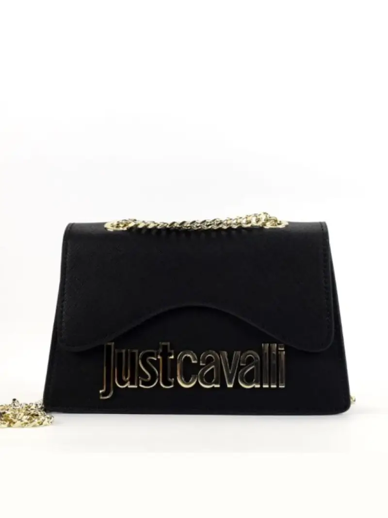Just Cavalli borsa nera donna in ecopelle con tracolla logo sul davanti