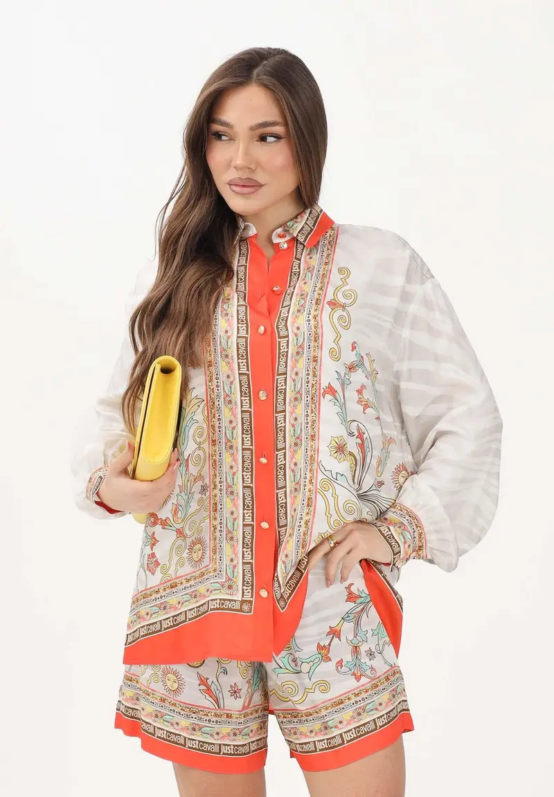 Camicia a manica lunga avorio da donna con fantasia miniatura 2