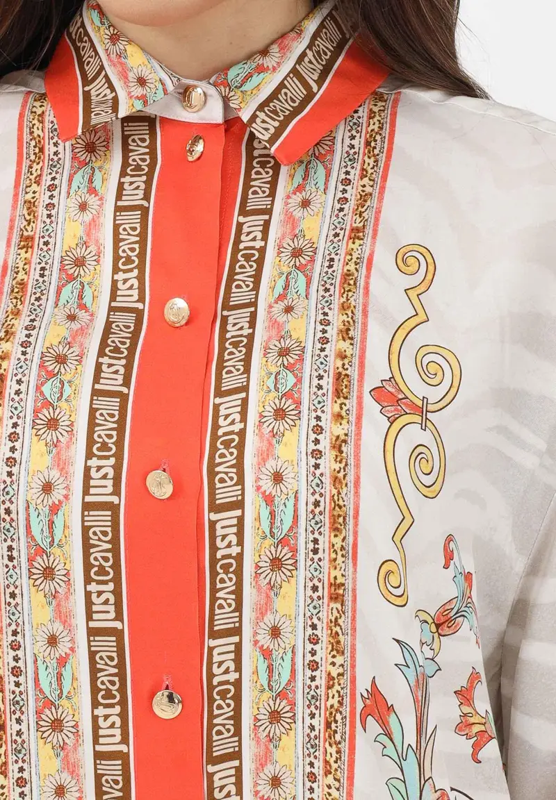 Camicia a manica lunga avorio da donna con fantasia miniatura 3