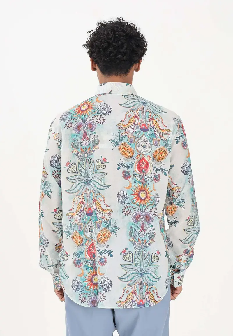 Camicia a manica lunga azzurra da uomo con stampa all-over miniatura 3